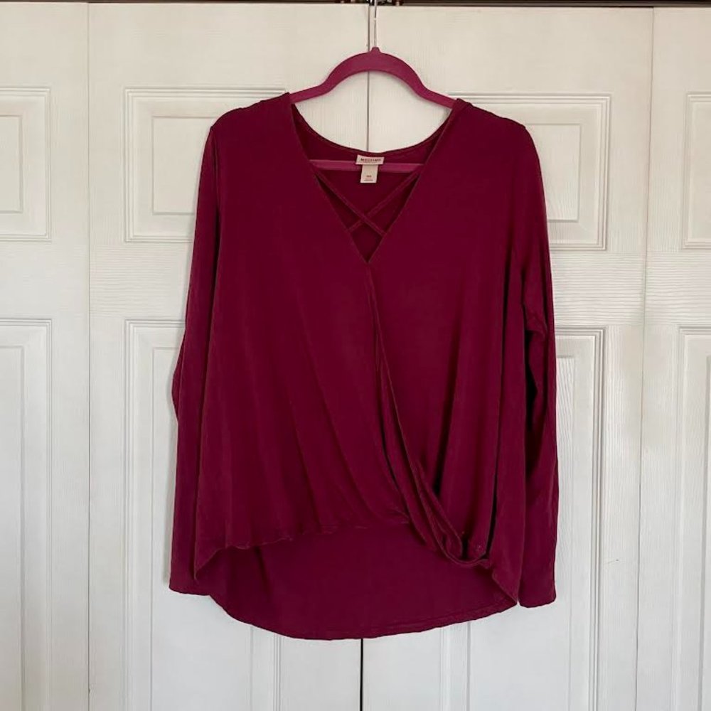 Mossimo Burgundy Criss Cross Long Sleeve Top Size XXL